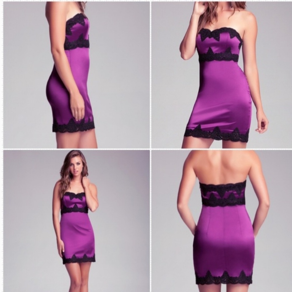 Purple Lace Trim Sateen Dress